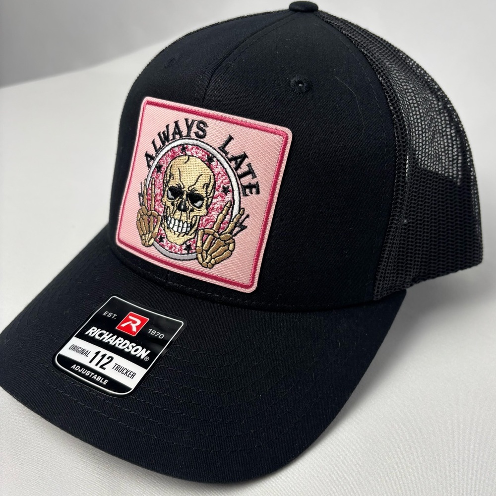 New Richardson Black Women’s Trucker Hat with Pink Skull Design Humor - Picture 2 of 3